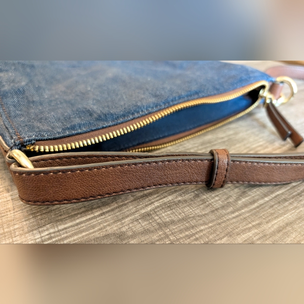 Liz Claiborne Denim And Leather Crossbody Bag - Picture 12 of 16